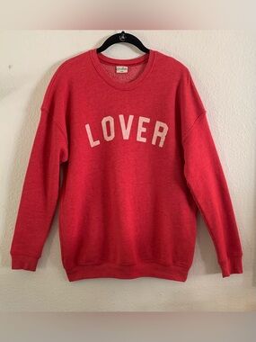 Oat Collective Women’s/ Unisex Red 'LOVER' Crewneck Fleece Sweatshirt Size L